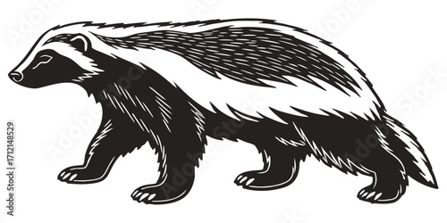 Honey Badger Silhouette – Realistic Vector Illustration of a Honey Badger, Side View, Isolated on Transparent Background