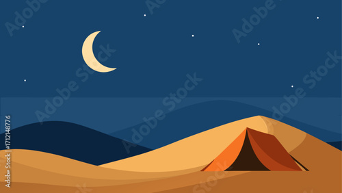 Desert camping under the moonlit night