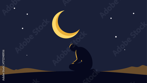 Silhouette praying under the moon night