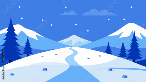 Winter landscape with mountains and trees