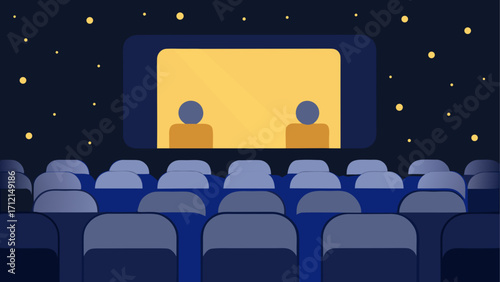 People watching a movie in a dark cinema
