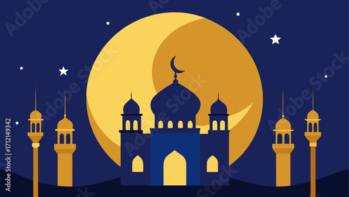 Mosque and moon illustration at nighttime