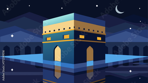 Illustration of the kaaba at night time