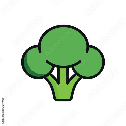 Broccoli icon in color with line for diet, eco, and vegan visuals.