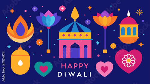 Diwali celebration with lanterns and hearts