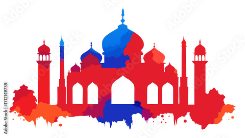 Watercolor silhouette of taj mahal india