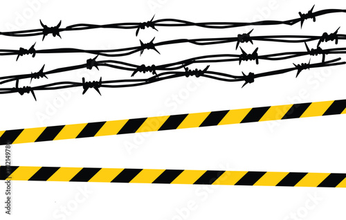 barbed wired fence and under construction line illustration background .eps