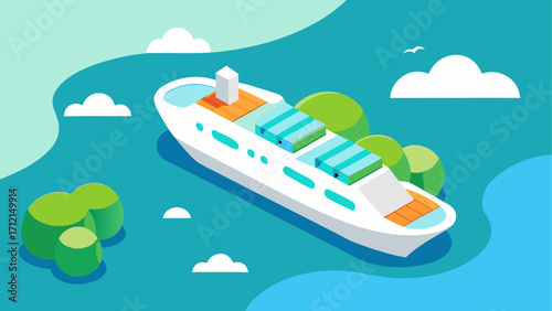 Cruise ship, ocean liner, travel, tourism, vector illustration, white ship, blue water