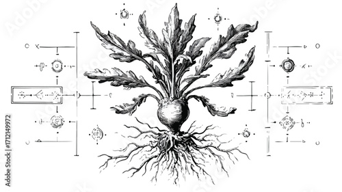 Mandrake Occult Engraving: Etched Magical Plant Illustration for Mystical Designs