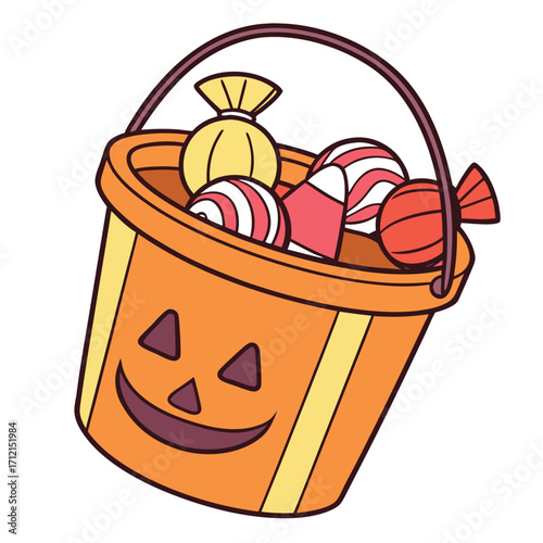 Orange Halloween Pumpkin Bucket Filled with Assorted Candies candy trick or treat
