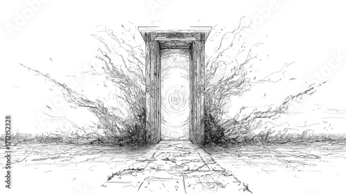 Mystical Portal Gateway Sketch in Ancient Dimension