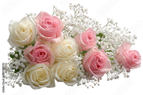 Elegant Bouquet Of Pink And White Roses With Tiny Flowers