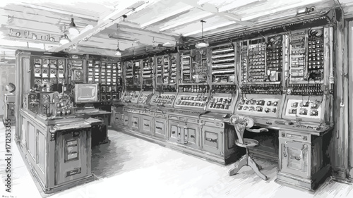 Vintage Black and White Telecommunications Equipment Photograph