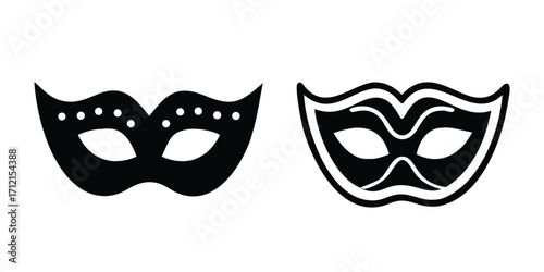 Different Mask silhouette vector with white background. Masquerade vector for apps or web party superhero carnival villain or burglar icon in flat. 
costume eye mask hidden person face.