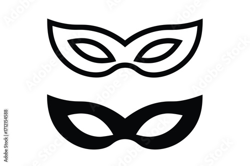 Different Mask silhouette vector with white background. Masquerade vector for apps or web party superhero carnival villain or burglar icon in flat. 
costume eye mask hidden person face.