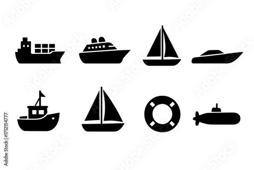 Travel and tourism filled icon set, adventure, vacation, boat types, dining, relaxation symbols, vector cartoon illustration with transparent background, ordered set 2