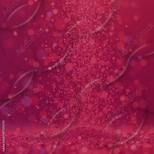 Red glitter dust falling in soft bokeh light background