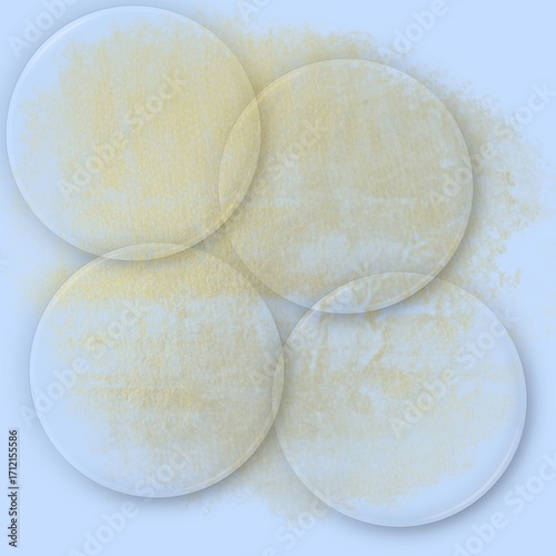 Soft pastel yellow watercolor circles on light blue textured background