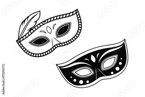 Different Mask silhouette vector with white background. Masquerade vector for apps or web party superhero carnival villain or burglar icon in flat. 
costume eye mask hidden person face.