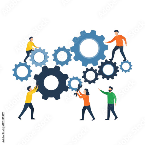 Dynamic team collaborating to build intricate mechanical systems, showcasing synergy and problem-solving for innovative project success.