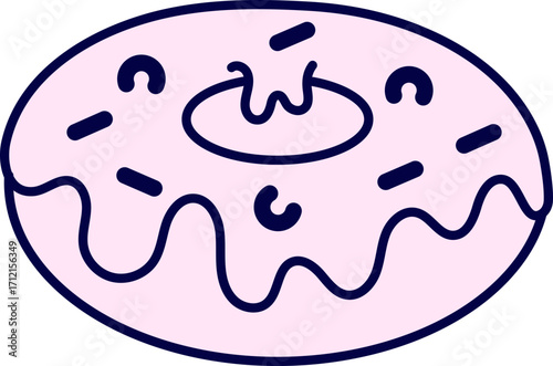 Cartoon doughnut vector illustration with pink frosting and sprinkles on top