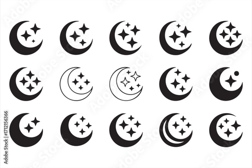 Vector illustration of night sky icons featuring moon, stars and celestial dream symbols