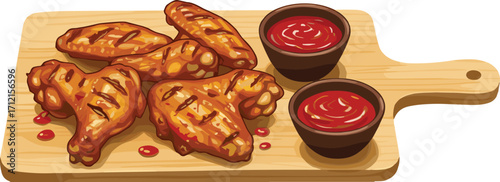 grilled chicken, barbecue wings, spicy food, chicken wings, tasty snack, fried chicken, delicious meal, food illustration