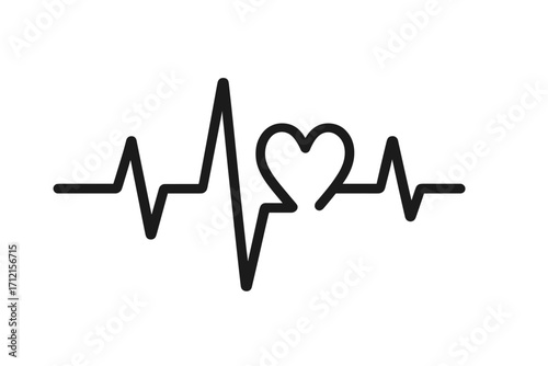 Heartbeat line with heart shape icon. Pulse and cardiogram concept for medicine and health. Love symbol in ECG. Vector graphic for vitality, life, rhythm and medical care.