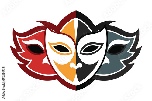 Different Mask silhouette vector with white background. Masquerade vector for apps or web party superhero carnival villain or burglar icon in flat. 
costume eye mask hidden person face.
