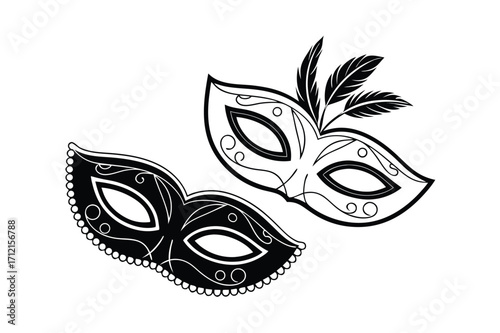 Different Mask silhouette vector with white background. Masquerade vector for apps or web party superhero carnival villain or burglar icon in flat. 
costume eye mask hidden person face.