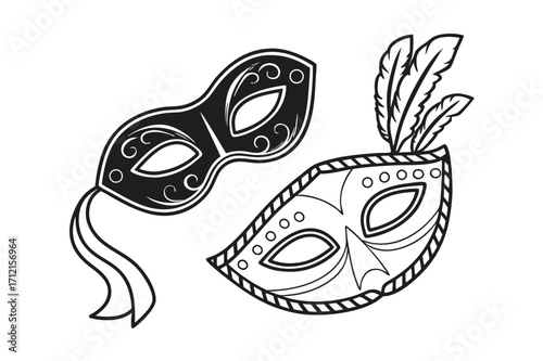 Different Mask silhouette vector with white background. Masquerade vector for apps or web party superhero carnival villain or burglar icon in flat. 
costume eye mask hidden person face.