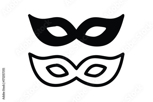 Different Mask silhouette vector with white background. Masquerade vector for apps or web party superhero carnival villain or burglar icon in flat. 
costume eye mask hidden person face.