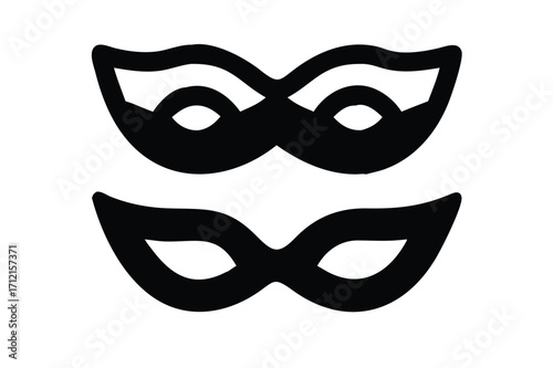 Different Mask silhouette vector with white background. Masquerade vector for apps or web party superhero carnival villain or burglar icon in flat. 
costume eye mask hidden person face.