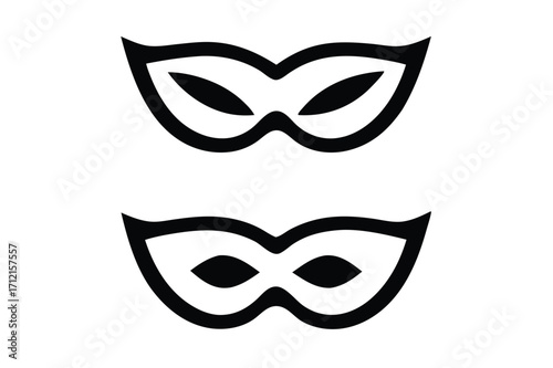 Different Mask silhouette vector with white background. Masquerade vector for apps or web party superhero carnival villain or burglar icon in flat. 
costume eye mask hidden person face.