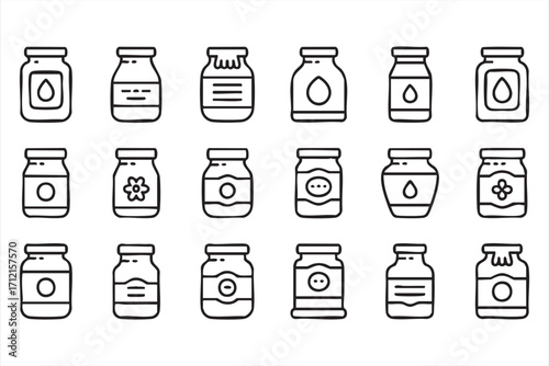 Outline jar doodle collection for food packaging, condiment, and ingredient graphics