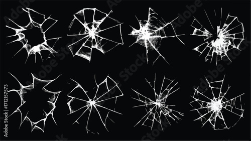 Collection of Broken Glass Pieces on Black Background