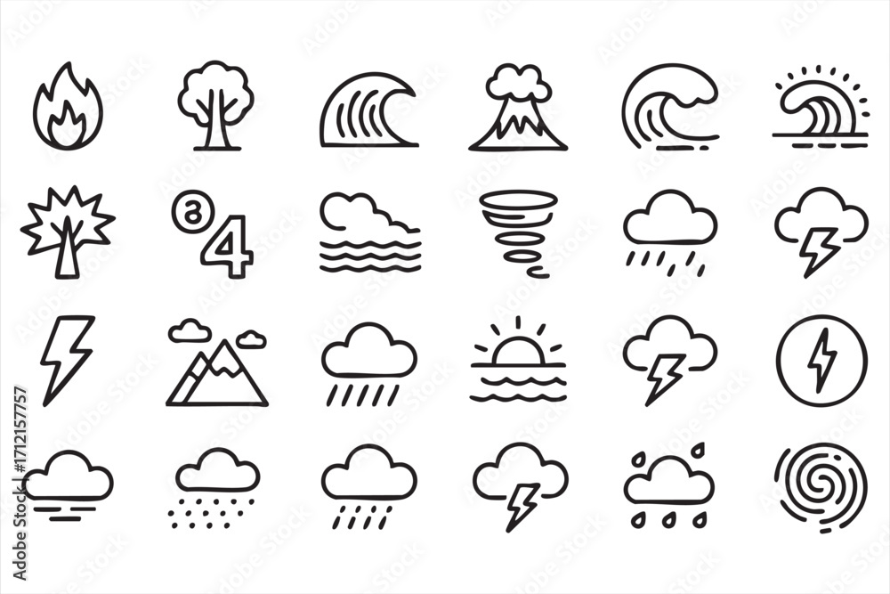 Naklejka premium Natural disaster doodle illustrations for environment, forecast, and meteorology use