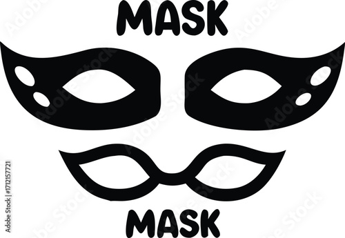 Different Mask silhouette vector with white background. Masquerade vector for apps or web party superhero carnival villain or burglar icon in flat. 
costume eye mask hidden person face.