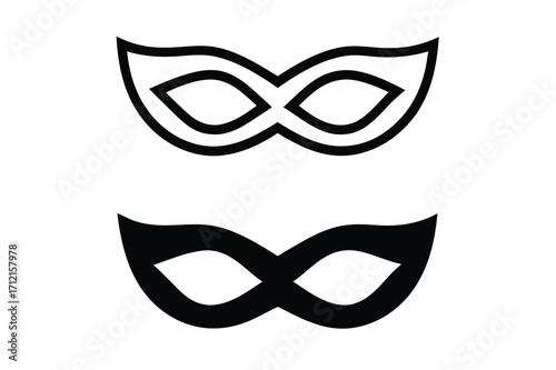 Different Mask silhouette vector with white background. Masquerade vector for apps or web party superhero carnival villain or burglar icon in flat. 
costume eye mask hidden person face.