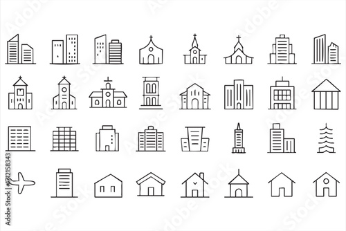 Building and architecture vector icons set for city, urban, and real estate design