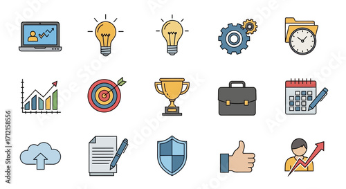 Business and Technology Icons for Success and Innovation.