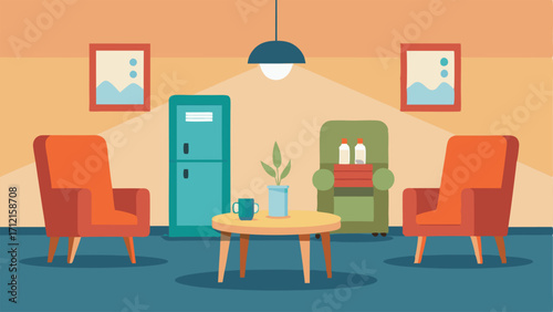 A cozy waiting area with comfortable chairs and a water cooler