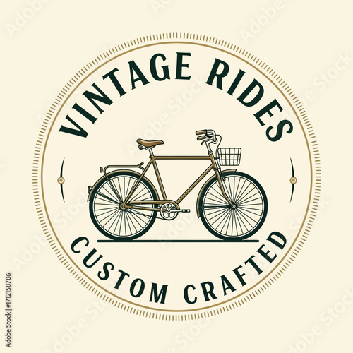 Vintage Rides logo featuring a classic bicycle with a basket, set within a circular emblem.