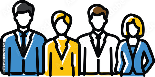 Diverse business professionals in blue and yellow suits team group