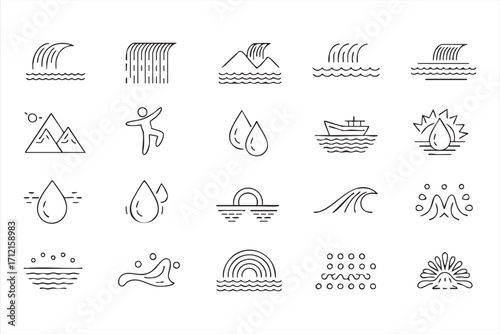 Water splash and droplet doodle vector set for aquatic and natural design concepts