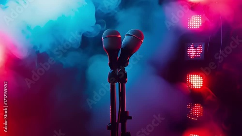 Stage Microphones with Dynamic Lighting and Fog Effects Creating an Immersive Concert Experience