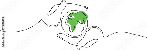 Protecting our Vibrant World with Gentle Hands - A Symbol of Environmental Care and Sustainability, Minimalist Line Art Style for Eco-Conscious Brands
