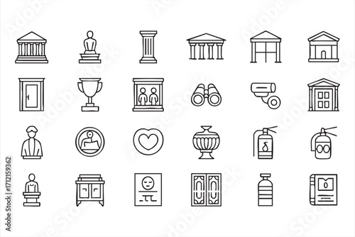 Cultural heritage doodle icons for gallery, monument, and education illustrations