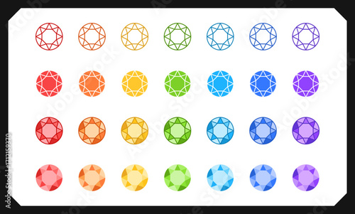 Crystal Icon set. Rainbow diamonds vector illustration