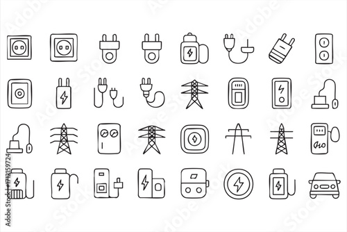 Electrical plug and socket illustrations for technology, device, and household use